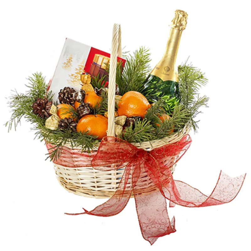 Корзина Новогодняя с Шампанским и конфетами, доставка Куртамыш